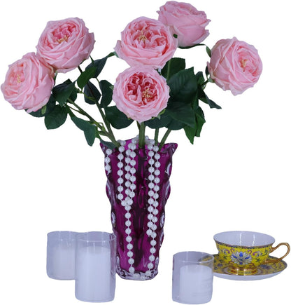 Artificial Roses, 6 Pieces Premium Austin Rose Bouquet, Realistic Touch Peony Rose Flowers for Wedding and Home Decor（Champagne Rose