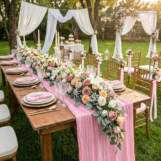 8 Pack Pink Cheesecloth Table Runner 17x108 inch Boho Gauze Cheese Cloth Table Runners for Wedding Party Baby Bridal Shower Home Decor
