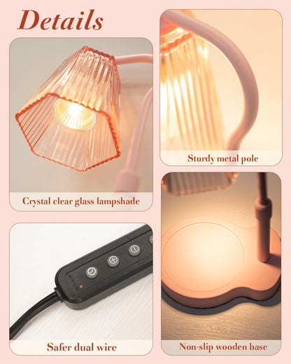 Candle Warmer Lamp with Timer & Dimmable Settings, Adjustable Height Flameless Scented Wax Melter for Jar Candles, Elegant Home Decor Warmer Lamp with 2 Bulbs, Gift for Women Mom Friend Family, Pink