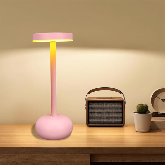 Cordless Table Lamp, Rechargeable 4000mAh Battery Powered Lamp, 3 Color Stepless Dimming, Portable Outdoor Table Light for Bedroom, Bar, Cafe, Restaurant, Patio, Camping (Pink)