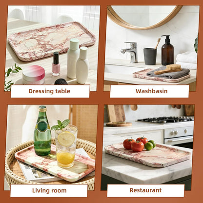 Yew & Tulip 14" x 8.5" Natural Marble Tray for Kitchen, Bathroom, Living Room – Serving/Decorative Vanity Tray for Jewelry, Candles, Decor (Pink)