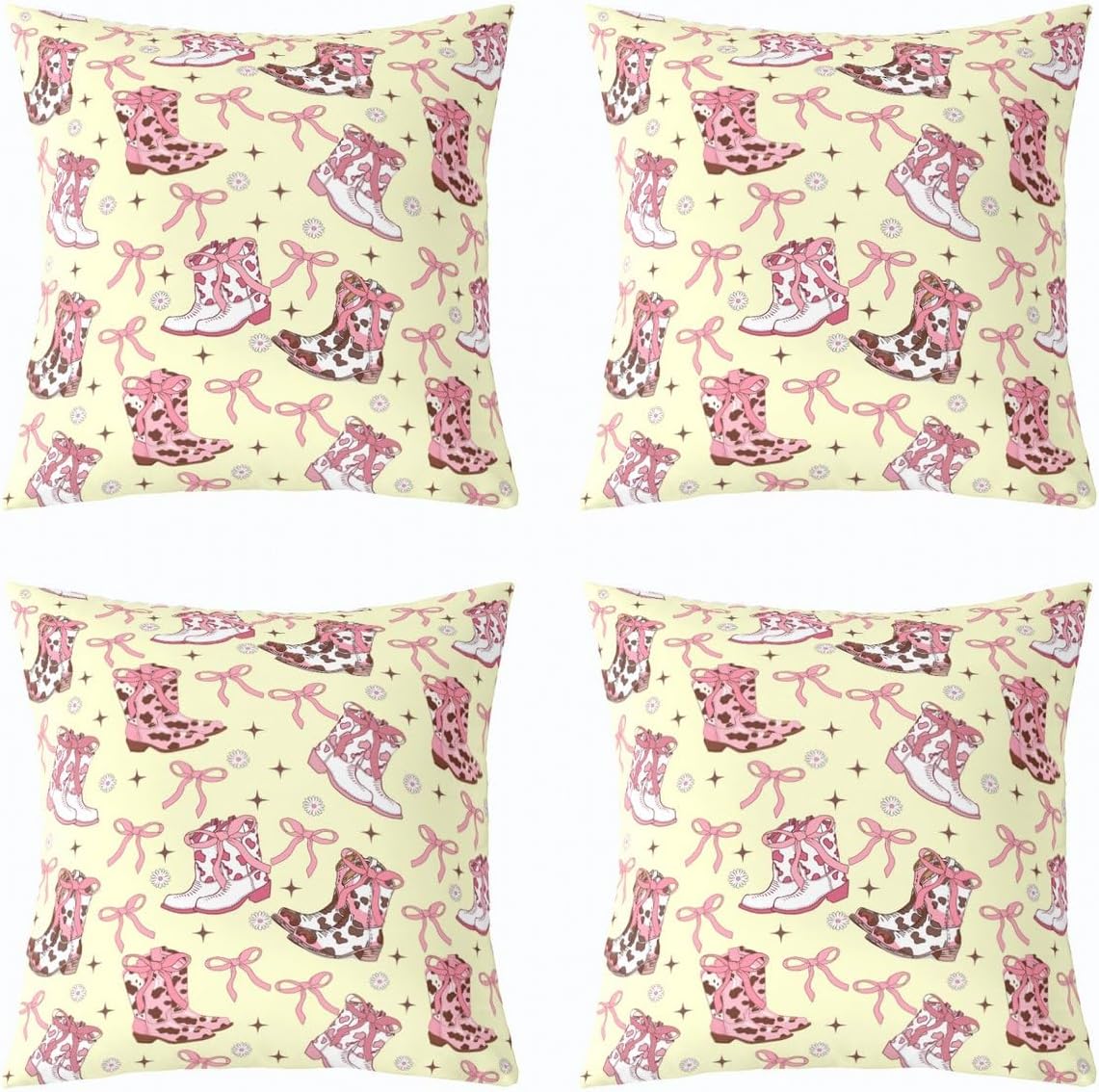 Cowgirl Western Cushion Covers Girly Bow Cushion Cases 24X24 Inch Pink Bowknot Cow Throw Pillow Covers For Living Room Sofa Accent Home Decor Yellow Farmhouse Cowboy Rustic Pillow Inserts Not Included