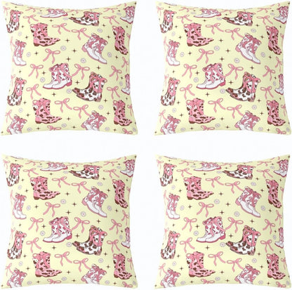 Cowgirl Western Cushion Covers Girly Bow Cushion Cases 24X24 Inch Pink Bowknot Cow Throw Pillow Covers For Living Room Sofa Accent Home Decor Yellow Farmhouse Cowboy Rustic Pillow Inserts Not Included
