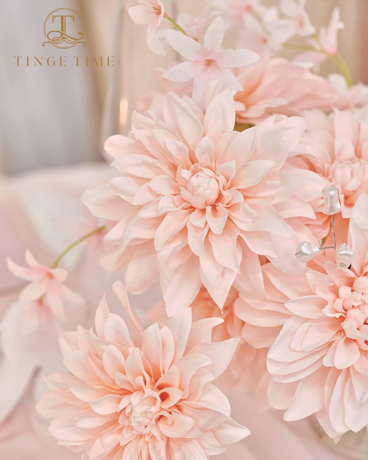 TINGE TIME Artificial Flowers 20pcs Silk Dahlia 5"/6" Fake Flowers for DIY Wedding Bridal Bouquets Centerpieces Arrangements Party Baby Shower Home Decorations (Blush)