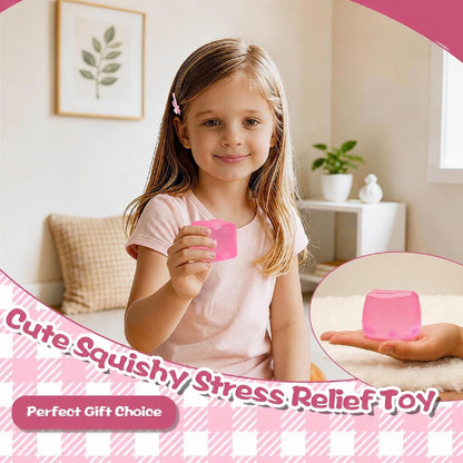 Jumbo 7cm/2.75in Ice Cube Squishy Squeeze Toy – Slow Rising Sensory Fidget Block for Kids Ages 3+ & Adults | Soft BPA-Free Desk Toy for Classroom, Office & Party Favors(Pink)