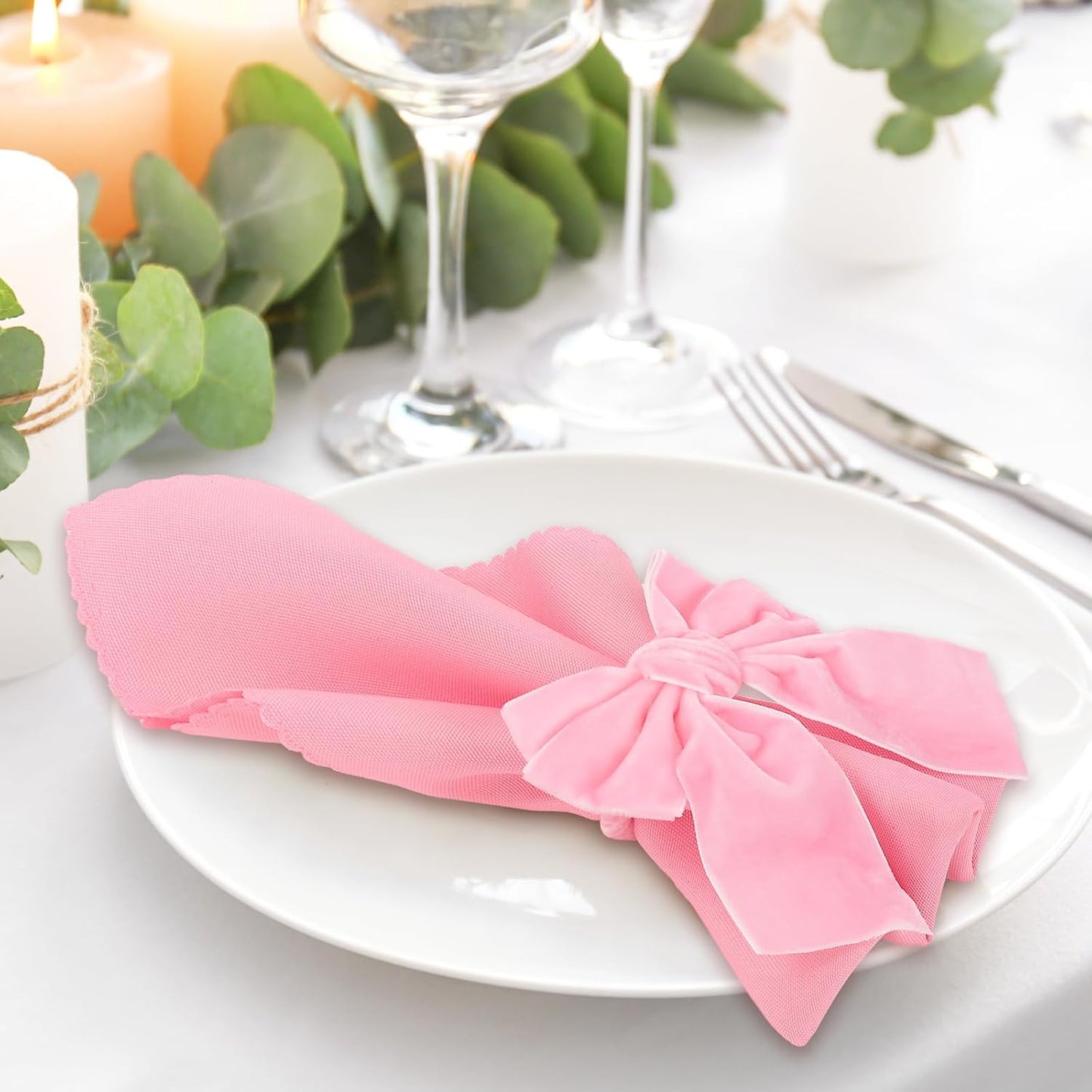 FYSUIMU 10Pcs Large Bow Napkin Rings Velvet Pink Bowknot Napkin Holder Chic Napkins Buckle Dinner Table Ring for Wedding Valentine’s Day Party Table Decor