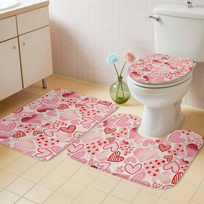 Valentine's Day Bathroom Rug Sets 3 Piece, Non Slip Bath Mat, Romantic Light Pink Loves Polka Dot Absorbent Floor Mats Bath Rugs with U-Shaped Contour Rug Toilet Lid Cover Bathroom Decor Large