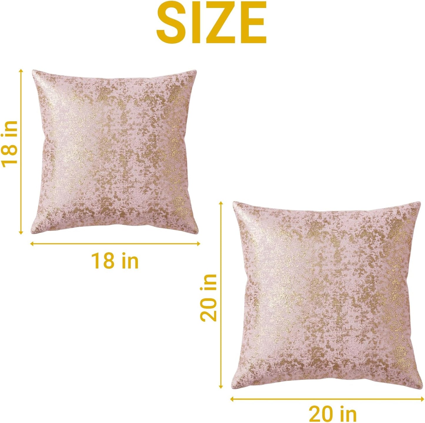 Q&J FABRIC CO. 2 Pack Velvet Throw Pillow Covers 20x20'', Luxury Dutch Fleece Soft Square Cushion Cases Gold Foil Embossed for Sofa & Home Decor Pink