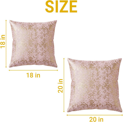 Q&J FABRIC CO. 2 Pack Velvet Throw Pillow Covers 20x20'', Luxury Dutch Fleece Soft Square Cushion Cases Gold Foil Embossed for Sofa & Home Decor Pink