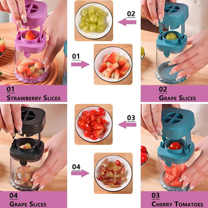 Grape Cutter for Toddlers Baby-Led Weaning — One Press Fruit Slicer Cup, 304 Stainless Steel Blades, Quarters Grapes Strawberries Cherry Tomatoes into 4 Pieces, Easy to Clean (Pink)