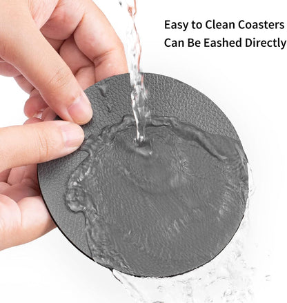 Drink Coasters with Holder, Faux Leather Coasters Sets of 12, Dual Sided Coasters for Coffee Tabletop Protection Non-Slip Washable Cup Coasters (Gray Pink)
