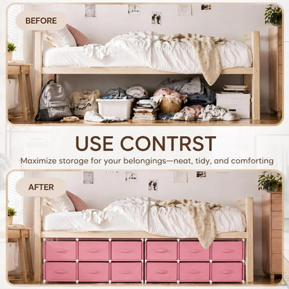 Geetery Under Dorm Bed Cube Organizer Shelf with 6 Cube Fabric Storage Organizer Bins with Handle Dorm Under Bed Closet Drawer for College Essentials Nursery Bedroom Living Room(Pink)