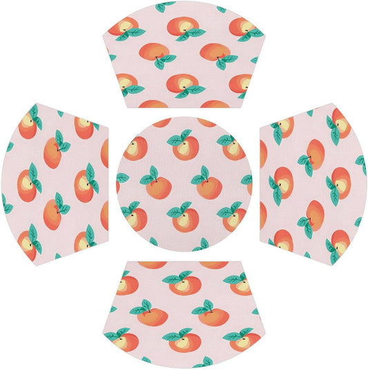 PVC Wedge Placemats for Round Tables Set of 5,Waterproof Heat-Resistant Table Mats, 17.7x11.8 Inch, Fruits Peach Pattern Printed Decor