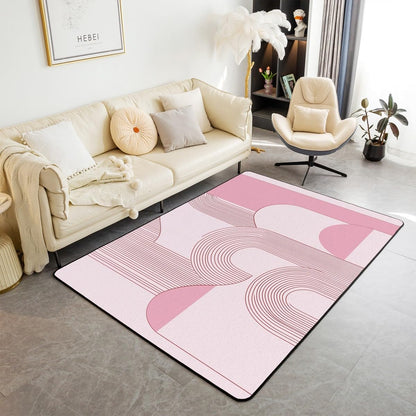 Boho Mid Century Area Rug Abstract Geometric Non Slip Carpet for Kids Girls Adults Minimalist Retro Aesthetic Decor Rug for Living Room Bedroom Playroom Backyard 3x5 Light Pink