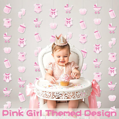 Weecent 8 Pack Pre-Strung Pink Baby Shower Banner Baby Girl Party Decorations Pink Paper Garland Baby Girl Birthday Party Favors Baby Shower Party Supplies