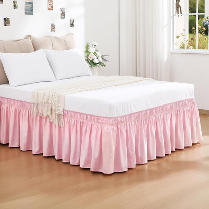 RIMELA Dusty Pink Bed Skirt Queen Size 15 Inch Drop, Wrap Around Elastic Bedskirt, Dust Ruffle for Adjustable Bed Base Machine Washable Easy to Install Bed Skirts