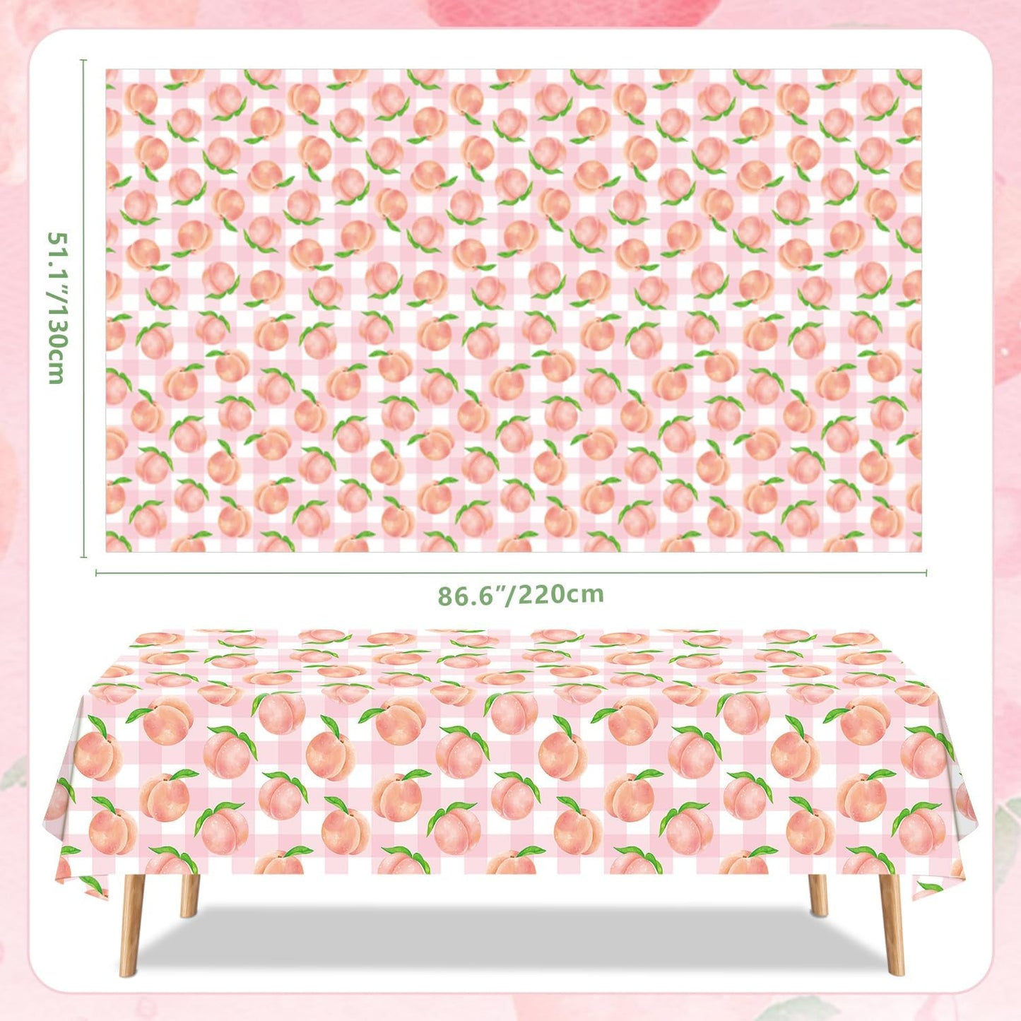 4Pcs Peach Tablecloth Pink Sweet One Peach Girl Summer Birthday Party Decoration 51 x 86 Pink Check Disposable Plastic Table Cloth Dining Room Kitchen Indoor Outdoor Décor (4)