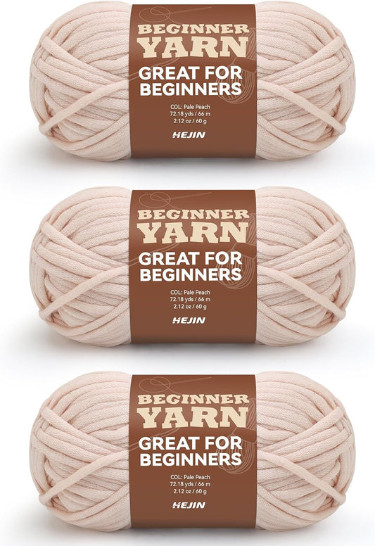 3x60g Pale Peach Yarn for Crocheting and Knitting;3x66m (72yds) Cotton Yarn for Beginners with Easy-to-See Stitches;Worsted-Weight Medium #4;Cotton-Nylon Blend Yarn for Beginners Crochet Kit Making