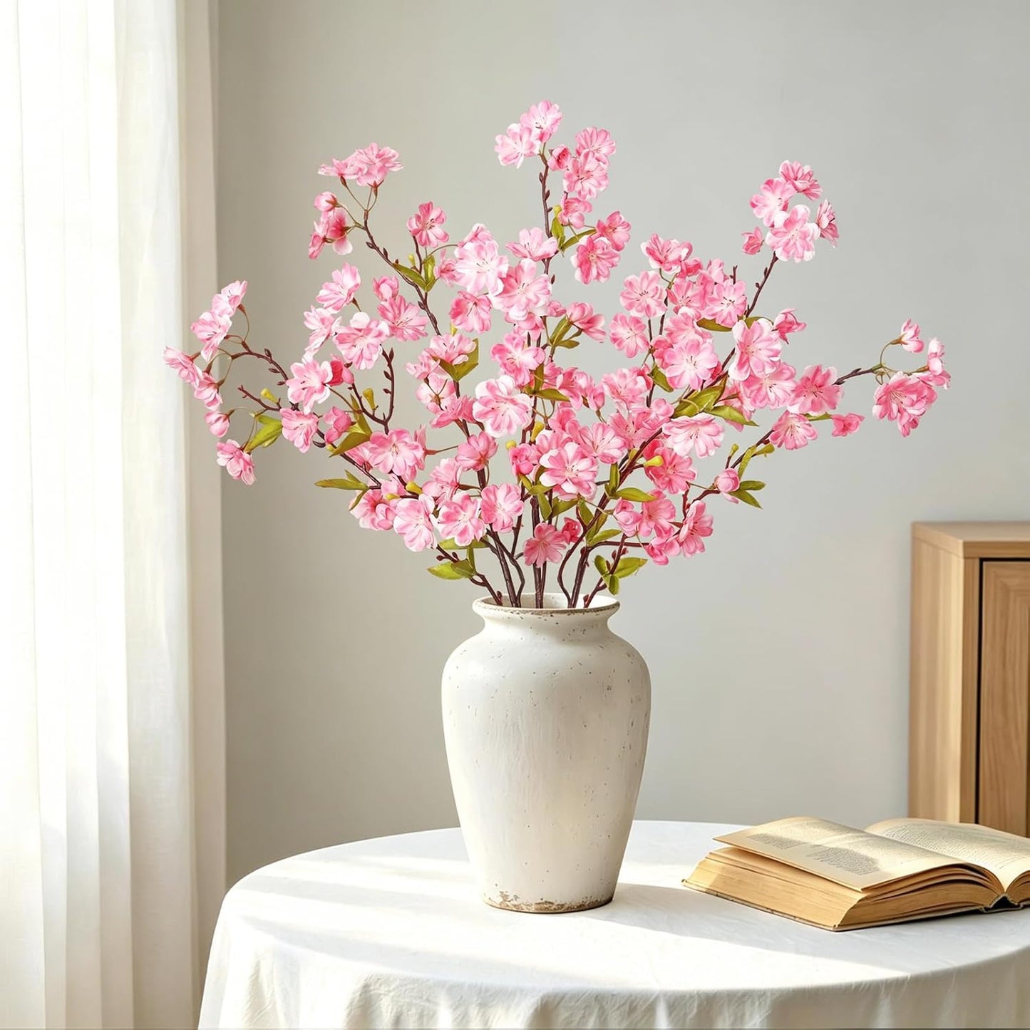3PCS Artificial Cherry Blossom Branches, Artificial Flowers for Spring Indoor Decoration, 35.4" Long Stems Fake Flowers Vase Arrangements for Wedding Home Party Table Decor (Pink)