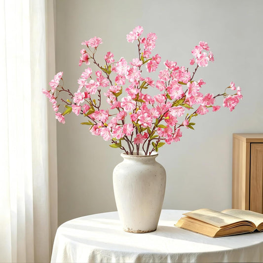 3PCS Artificial Cherry Blossom Branches, Artificial Flowers for Spring Indoor Decoration, 35.4" Long Stems Fake Flowers Vase Arrangements for Wedding Home Party Table Decor (Pink)