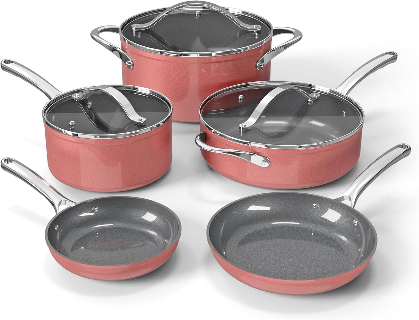 Bakken 12-Piece Ceramic Cookware Set, Nonstick Pots and Pans Set, Non-Toxic PTFE & PFAS-Free Cookware with Silicone Utensils, Induction & All Stovetops Compatible, Dishwasher Safe, Pink