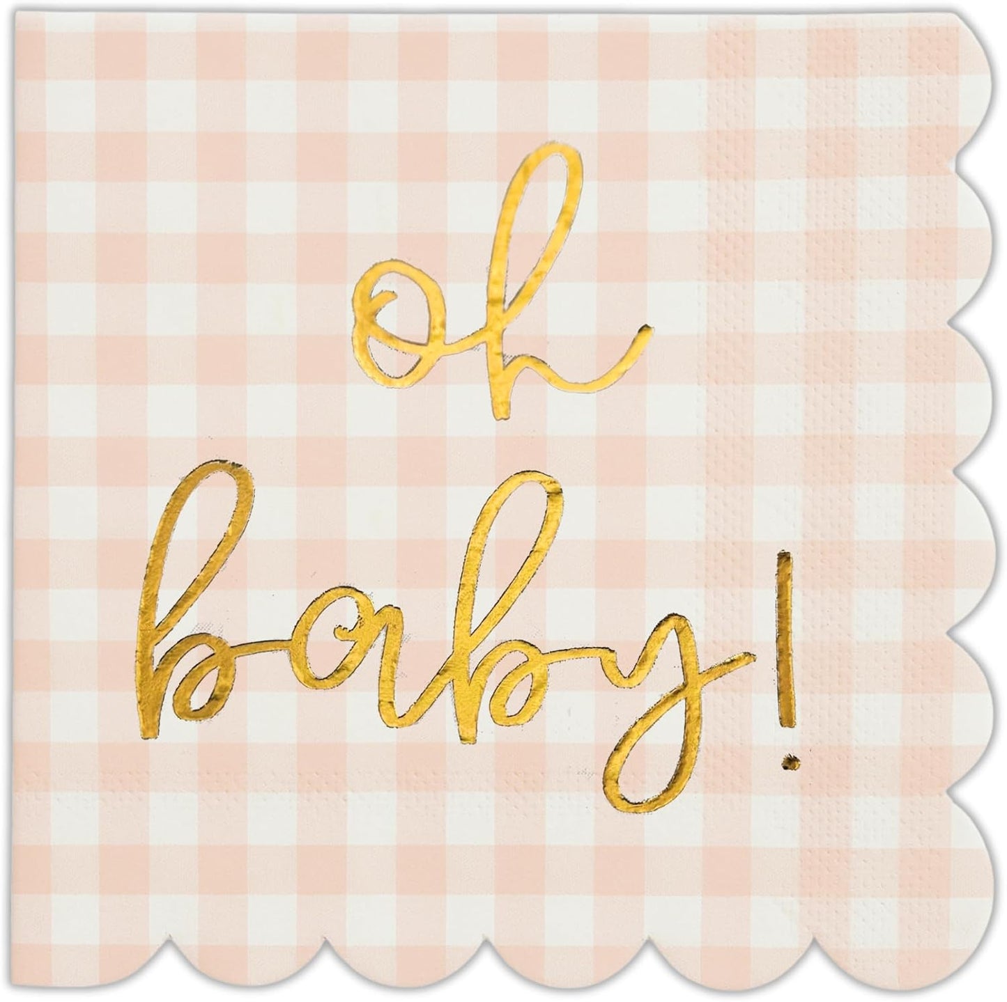 Cloverjoyed 'Oh Baby' Pink Baby Shower Decorations for Girls, Pink Plaid Oh Baby Napkins, Gingham Scalloped It's a Girl Decor, 1st Birthday, Welcome Home, Sprinkles, Pregnancy Announcement, 50 Pack