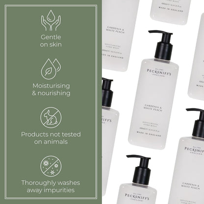 Pecksniff's Hand Wash - Liquid Hand Soap for Soft Skin, Natural, Revitalising, Hydrates and Moisturises, Handcrafted in England, Cruelty Free, Gift of Luxury 480ml/16.2 fl oz (Gardenia & White Peach)