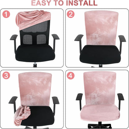 Tallew 4 Pcs Office Chair Covers Set Computer Universal Protective Stretchable Chair Seat Covers Desk Armrest Slipcovers Pads Office Cushion Backrest for Rotating(Light Pink)