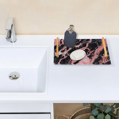 Peach and Black Marble Texture Decorative Dinner Tray with Handles Trays for Eating On for Jewelry Perfume for Party Serving bandeja para Cafe Set