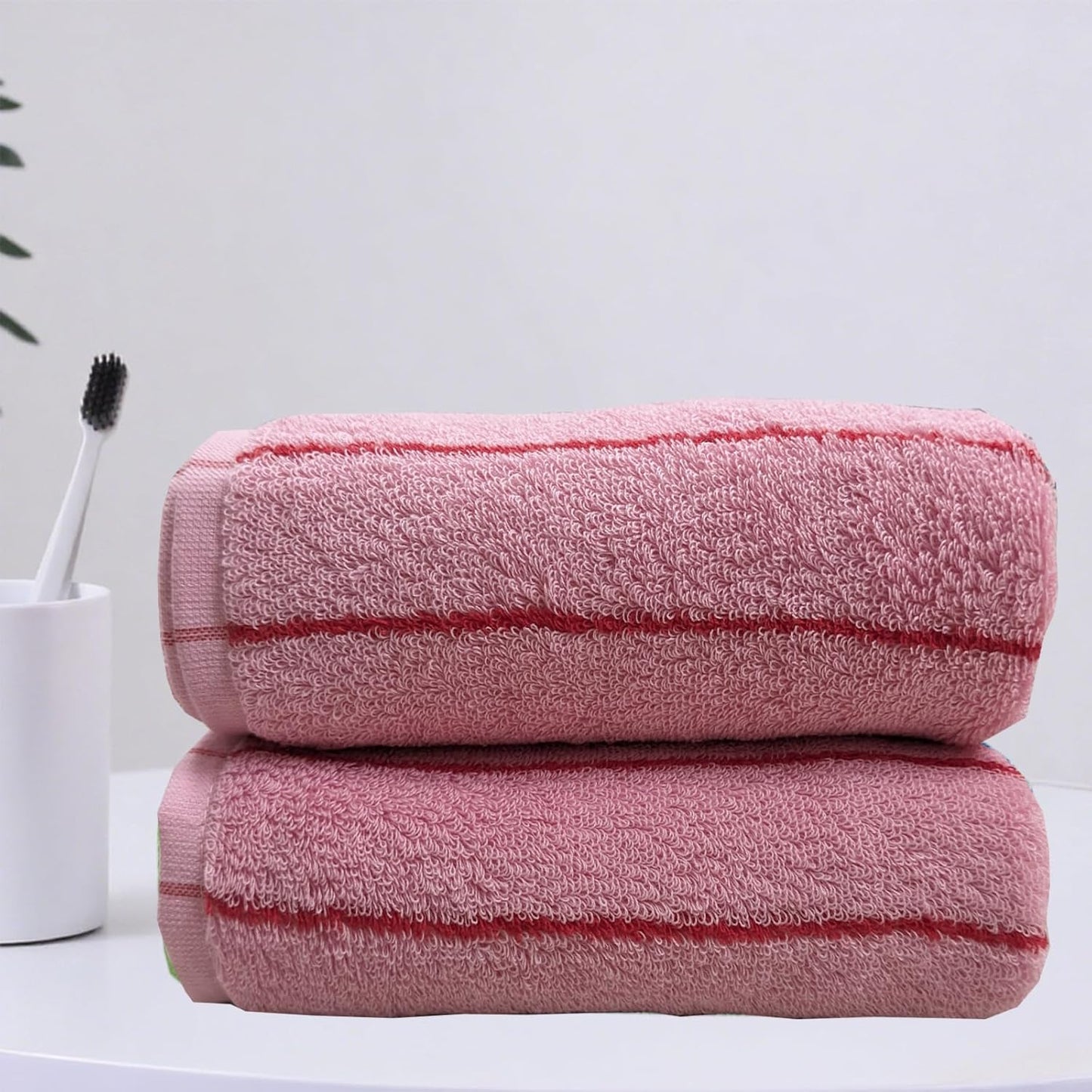 Pink and Red Striped Towels 2 Pack Cotton Soft Bathroom Towels Classical Striped Hand Towels for Spa Shower Gym Kitchen Lighter & Quick Dry, Rose Pink, 14 x 30 Inch