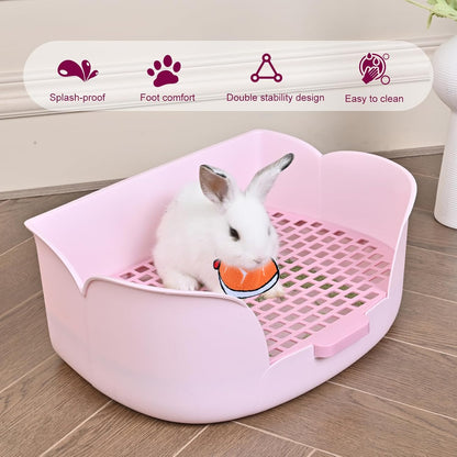 Large Rabbit Bunny Litter Box (15.5" x 11.1" x 6.2") Small Animal Litter Pet Toilet Potty Trainer Corner Litter Bedding Box Pet Pan for Rabbits Guinea Pig Easy to Clean (Light Pink)