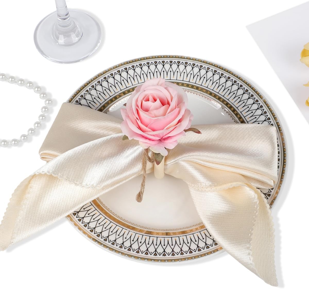 Flower Napkin Rings,24Pcs Floral Napkin Holders Wood Ring Buckles for Wedding Bridal Shower Thanksgiving Day Party Dinner Table Decoration (Pink)