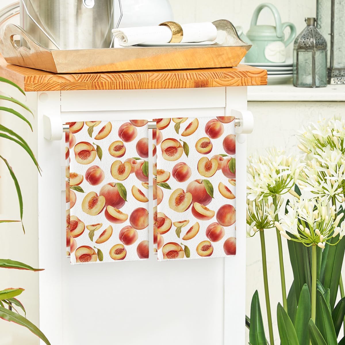 Artoid Mode Peach Juicy Sweet Fruits Summer Kitchen Towels Dish Towels, 18x26 Inch Farmhouse Decoration Cleaning Set of 2