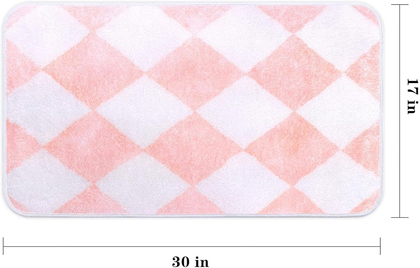 Pink White Checkered Grid Bathroom Mat Non-Slip Bath Rug Microfiber Soft Plush Cute Carpets Floor Mat Machine Wash Dry for Home Tub and Shower Bathroom Decor