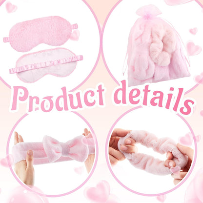 Fanfanwin 48 Pcs Sleepover Party Supplies Spa Birthday Slumber Pajamas Galentines Party Favors Coquette Throw Blanket Pillow Headband Scrunchies Eye Mask Cup Socks(Pink,Solid Color)