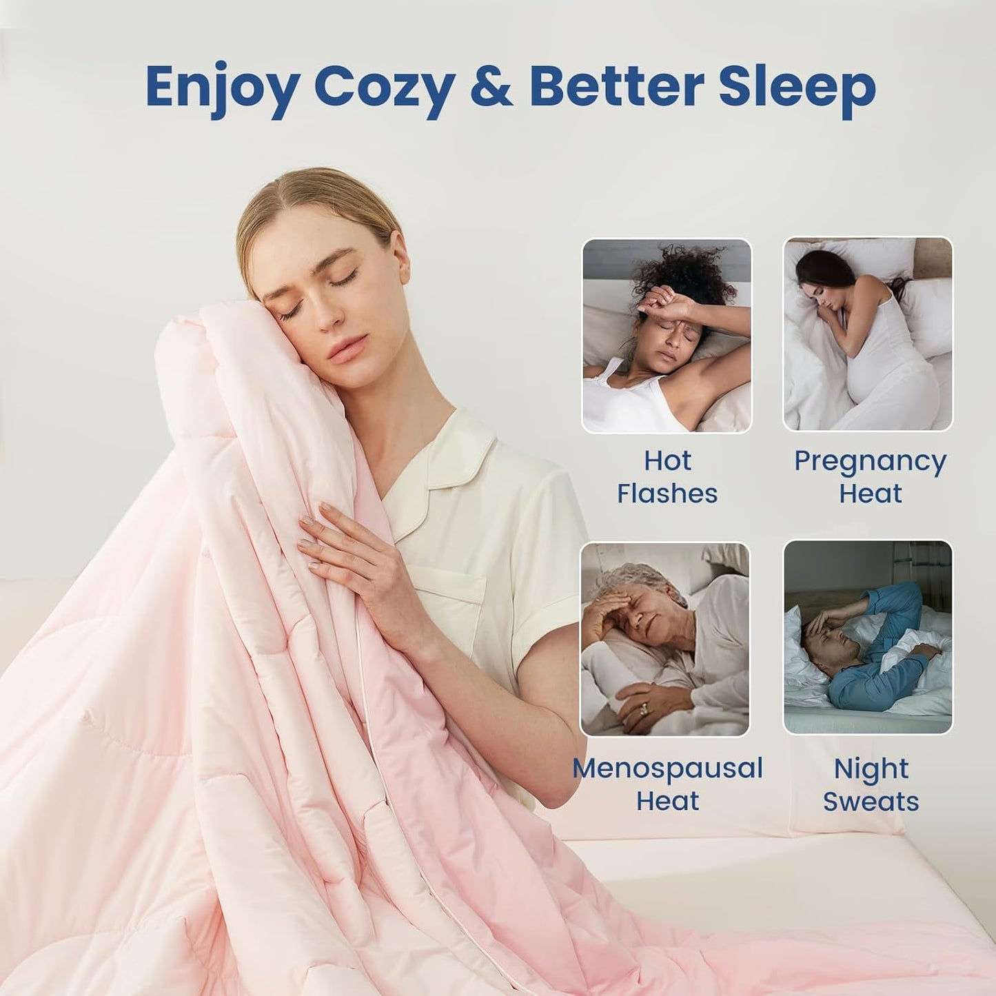 Cozy Bliss Cooling Comforter King Size x Sorona® Viscose Natural Fiber, Reversible Silky Smooth Cooling Blanket with Q-Max＞0.45 for Hot Sleepers & Night Sweats, Cool Pink, 106"x90"