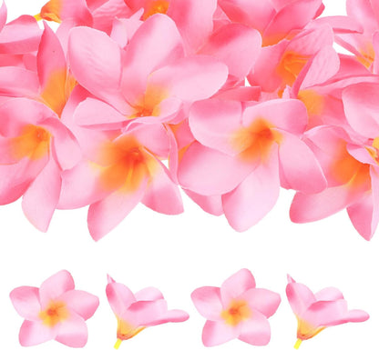 M METERXITY 20-Pack Artificial Plumeria Flowers, Fake Silk Heads Flower Hawaiian Plumeria Petal for DIY Crafts/Dress/Wedding/Party Decoration [Pink, 2.4"/ 6cm]