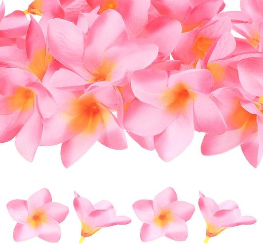 M METERXITY 20-Pack Artificial Plumeria Flowers, Fake Silk Heads Flower Hawaiian Plumeria Petal for DIY Crafts/Dress/Wedding/Party Decoration [Pink, 2.4"/ 6cm]