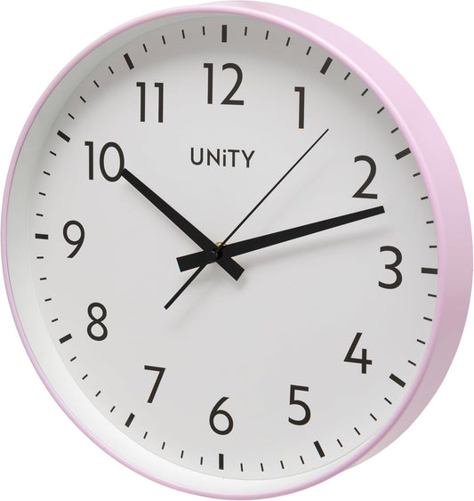 Unity Wall Clock, Fradley, Silent Sweep, Modern, Pink, 30cm / 12-inch