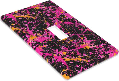Neon Pink Abstract Paint Splatter Light Switch Cover Decorative Single Toggle 1 Gang Wall Plate For Kitchen Farmhouse Bedroom Bathroom Art Decor