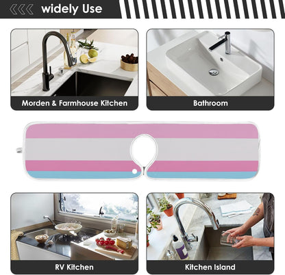 faucet mat with for kitchen sink Prevents Moisture hangable mats for kitchen sink for Kitchen Bathrooms 30”--Pink and Light Blue Straight Stripe Pattern