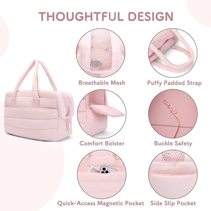 Dog Purse Carrier for Small Dog Cat Rabbit up to 13 lbs, Lightweight Portable Soft Sided Pet Purses, Quilted Puffy Tote Puppy Carrier with Large Pockets for Hiking, Travel, Vet Pink