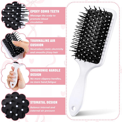 Weysat Coquette Bow Paddle Hair Brush Set Cute Hair Brush Pastel Pink Detangle Tail Comb Set Bow Print Anti Static Air Cushion Wide Tooth for Women Girl Gift Soft Health and Massage Scalp