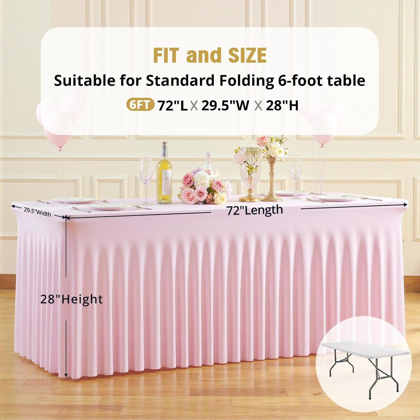 Pink Spandex Tablecloths for Rectangle Tables 6 Foot Pink Stretch Table Cloth Rectangle 6ft Elastic Fitted Table Cover with Skirt for Wedding Baby Shower Girl Birthday Party Banquet Buffet Event