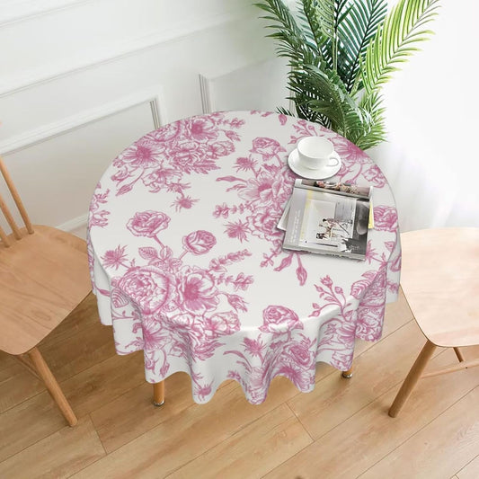 Pink Floral Tablecloth Round 70 x 70 Inch Chinoiserie Flowers Table Cloth Polyester Fabric Vintage Spring Summer Farmhouse Table Cover for Kitchen Party Dining Picnic Outdoor Decor