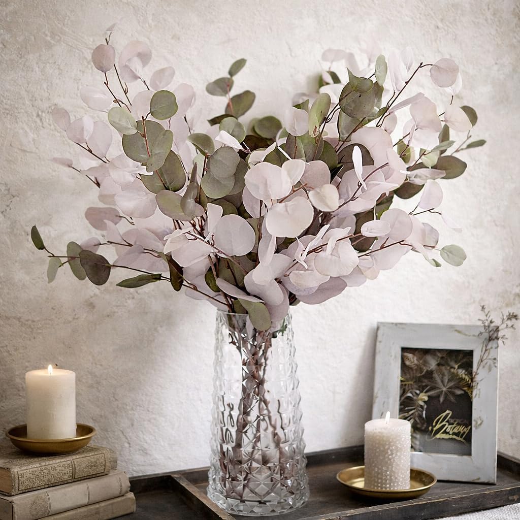 Blush Pink Eucalyptus Artificial Silk Leaves Realistic Looking for Centerpieces Fillers Bouquets Six Stems
