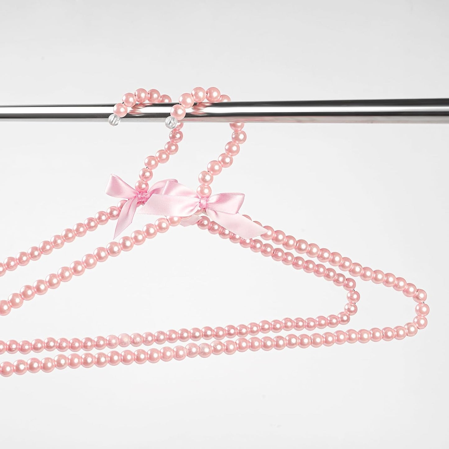 Concepts Premium Heavy Duty Pearl Hangers with Pink Ribbon Trim for Wedding and Engagement Gowns - Slim Design Also Can Be Used for Suits and Shirts (White Pearl, 8 Pack)