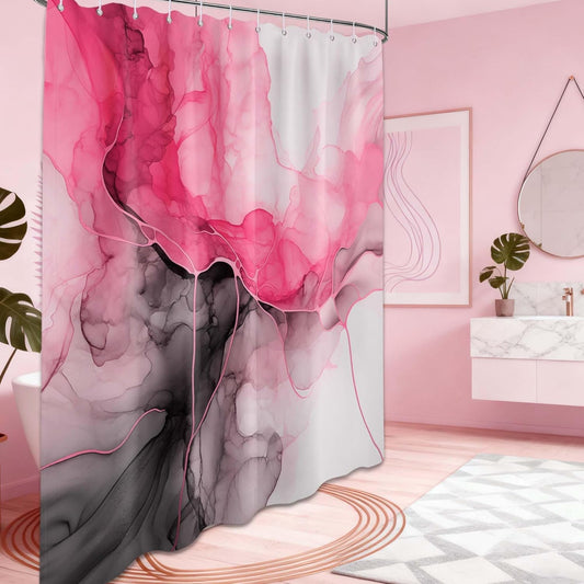Pink Marble Shower Curtain, Pink Abstract Modren Crack Colorful Shower Curtains for Bathroom Decor, Waterproof Cloth Fabric with Plastic Hooks 70 x 72 in