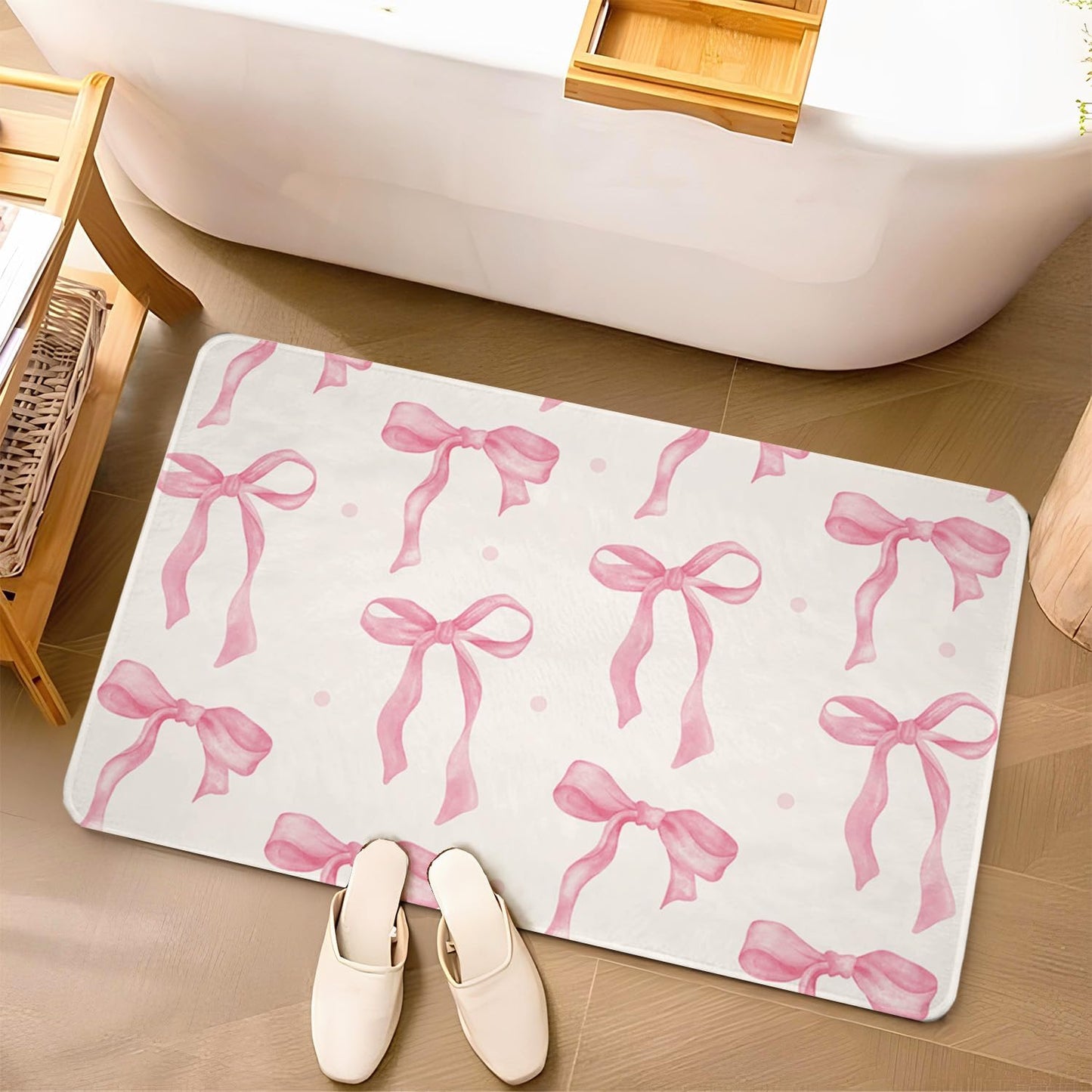Lacama Bow Rug, Bow Bathroom Bug, Pink Bath Mat, Cute Coquette Bath Mat, 27x17 Door Mat Indoor Entrance, Soft Cozy Absorption Non Slip Mat for Bedroom Kitchen Bathroom, Housewarming Gifts for Women
