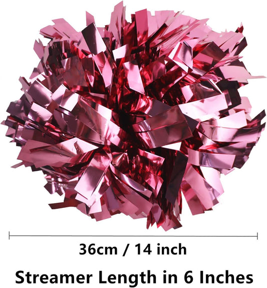 2 Pack 6 Inches Metallic Cheerleading Pom Poms, Cheer Pom Pom with Baton Handle, Pompoms Cheerleader for Kids Girls Cheering Squad